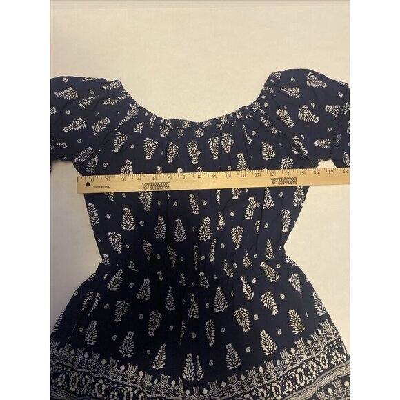 Angie Womens Romper Blue Floral Bell Scalloped Sleeves Size M Shorts Jumpsuit - Picture 12 of 12